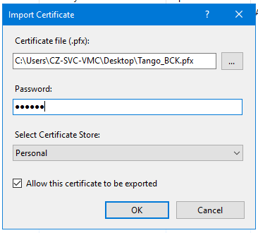 Import Certificate form