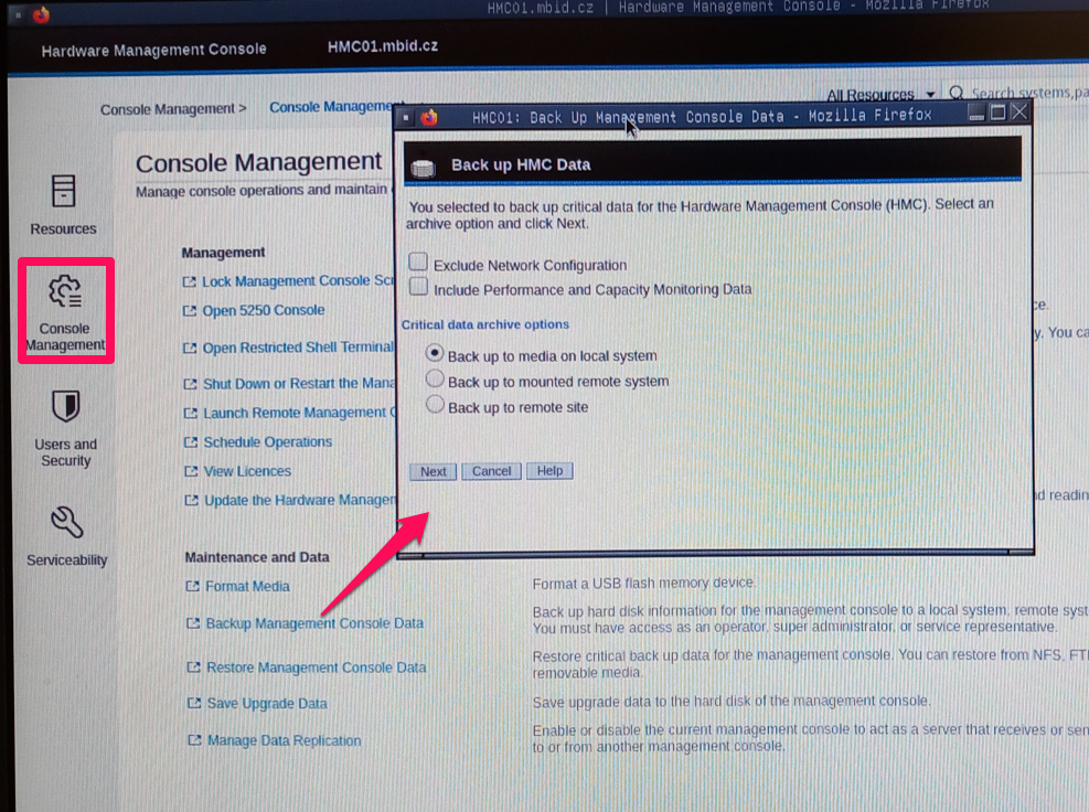 Backup Management Console Data